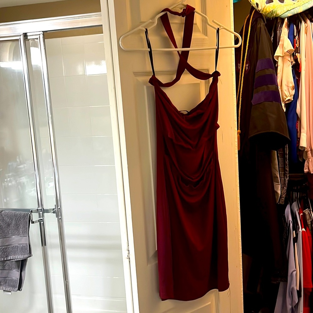 Burgundy Shein cocktail dress